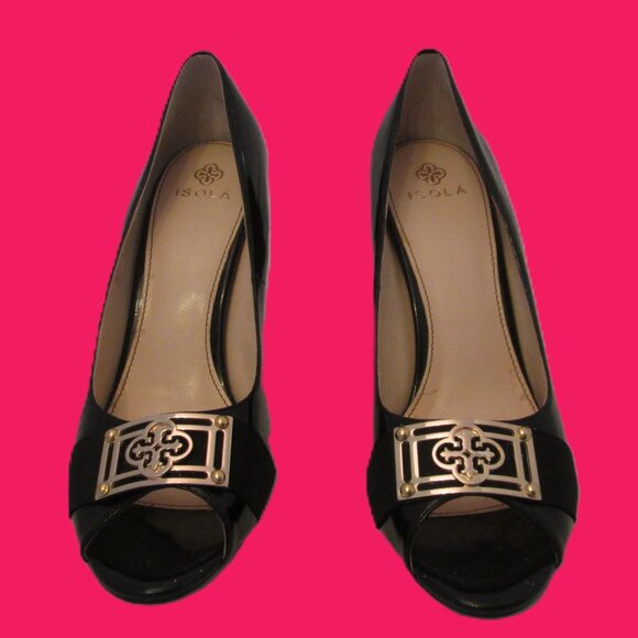 Isola black patent spike high heel toeless shoes - Picture 5 of 7